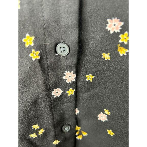 LOFT Dress Womens Size 14 Black Floral Tie Neck Button Front Long Sleeve Flare - Picture 6 of 14
